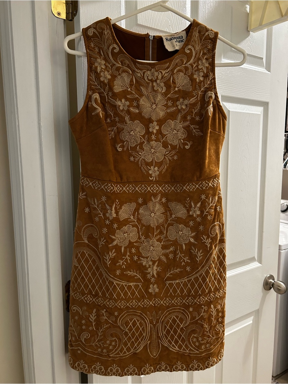Savanna Jane Glory Days faux suede, cream embroidery Mini Dress